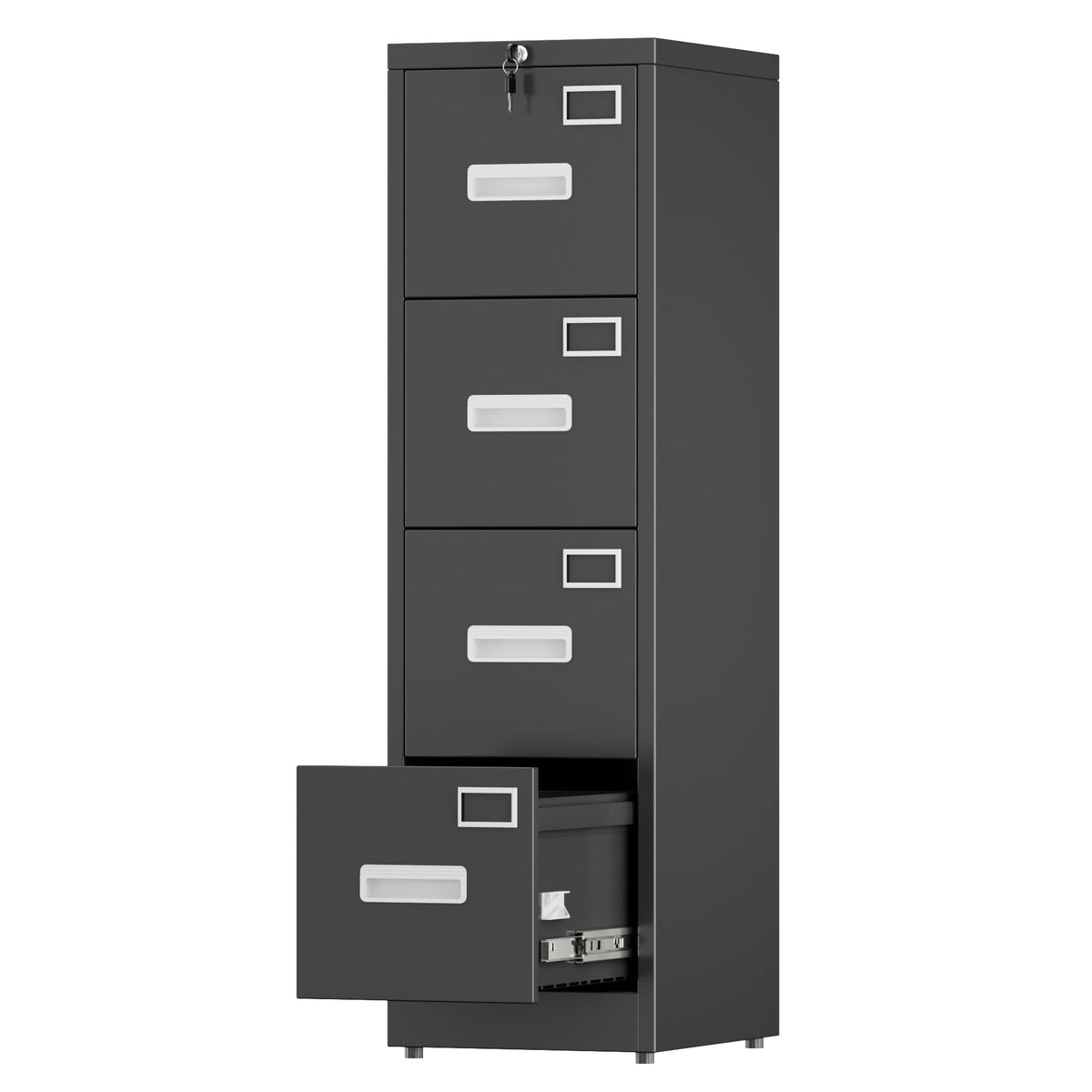 Black 4-Drawer Metal File Cabinet with Lock G116