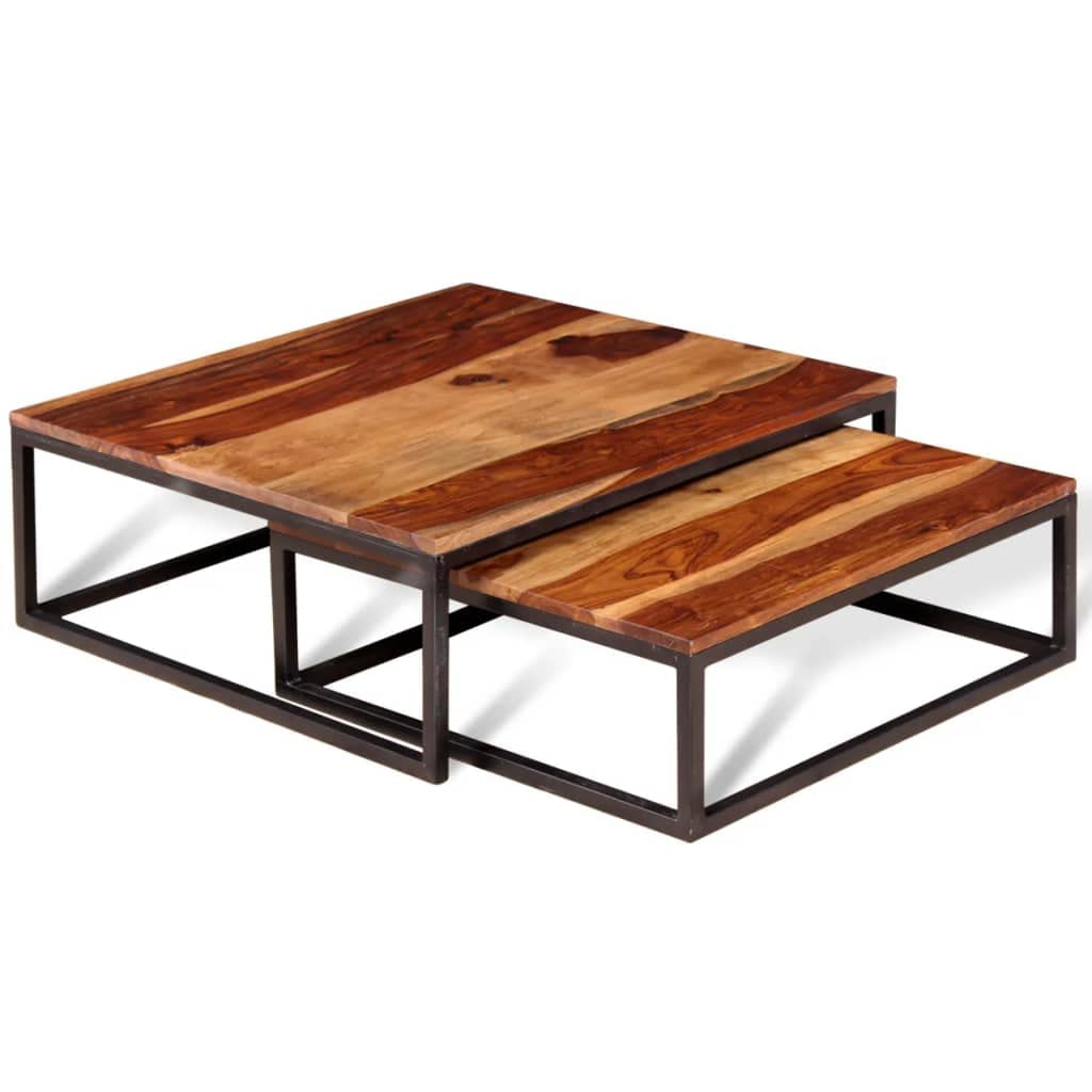 Two Piece Nesting Coffee Table Set Solid Sheesham Wood D7365