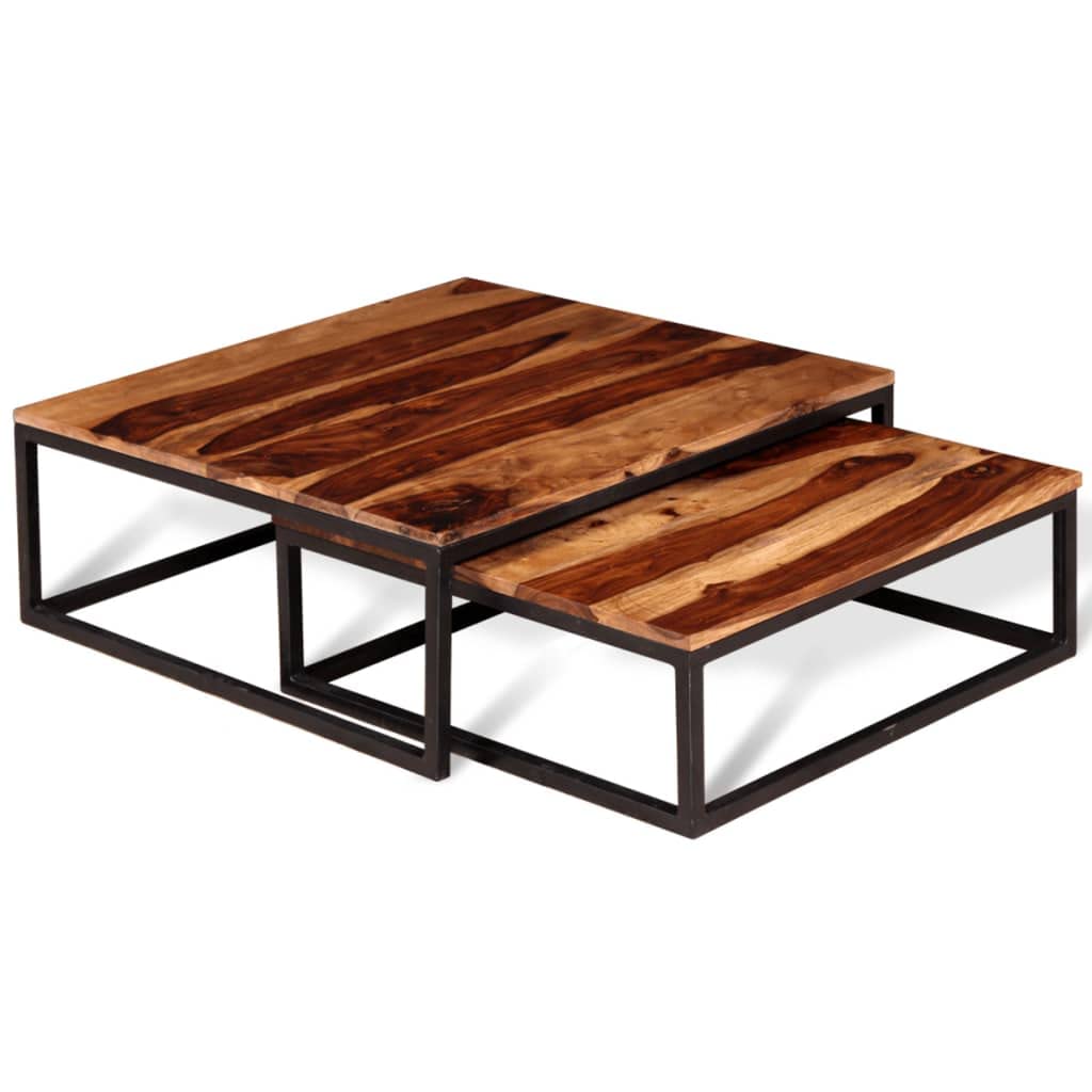 Two Piece Nesting Coffee Table Set Solid Sheesham Wood D7365