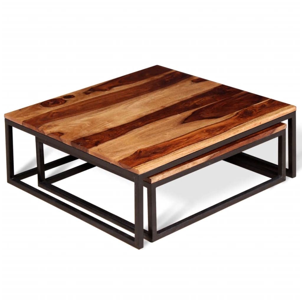 Two Piece Nesting Coffee Table Set Solid Sheesham Wood D7365