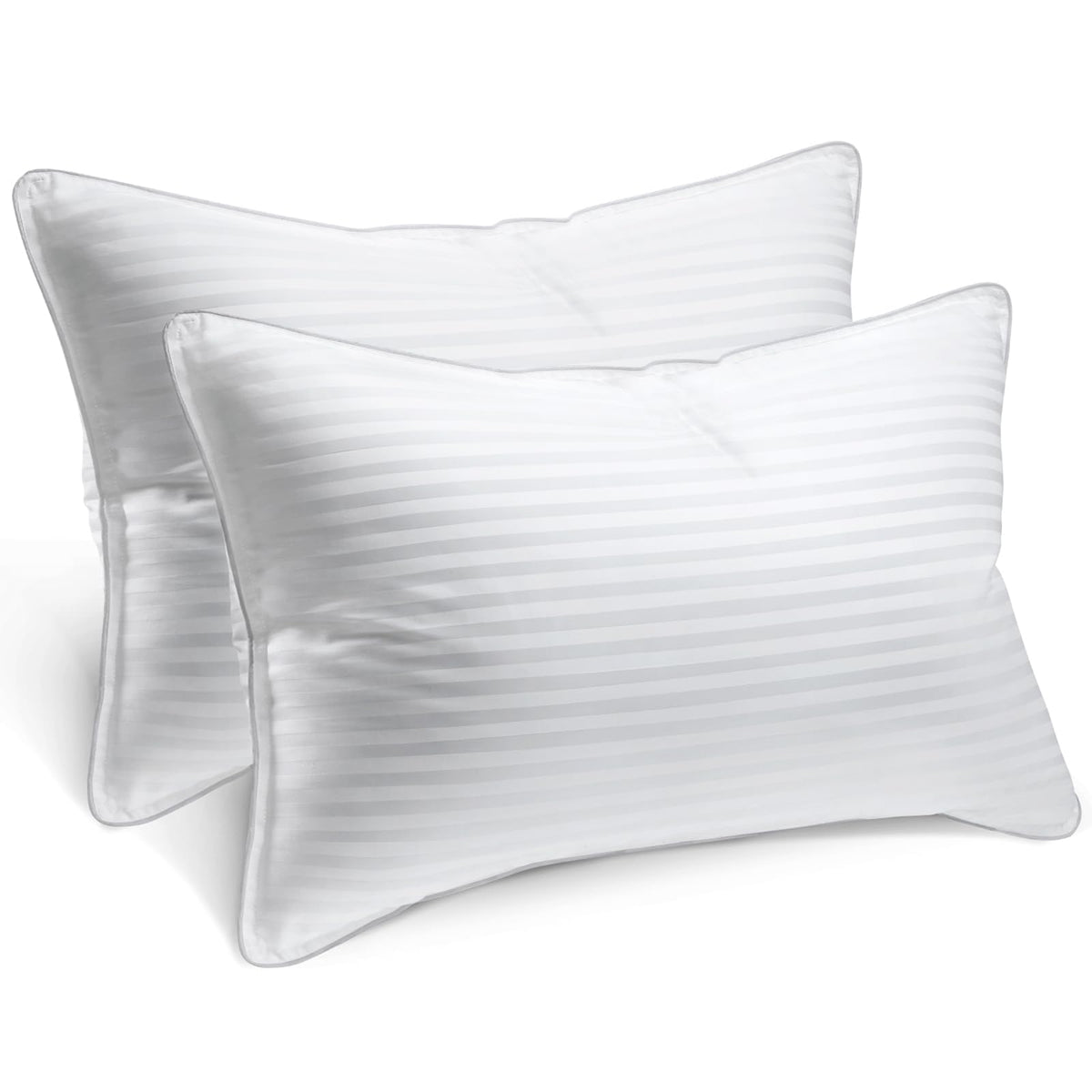 King Size Set of 2 Firm Down Alternative Striped White Pillows E38284