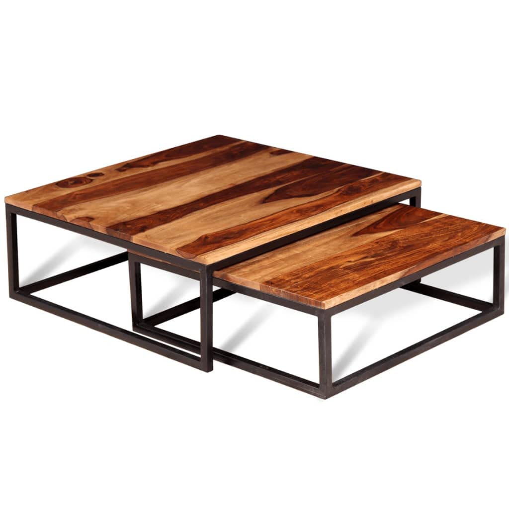 Two Piece Nesting Coffee Table Set Solid Sheesham Wood D7365