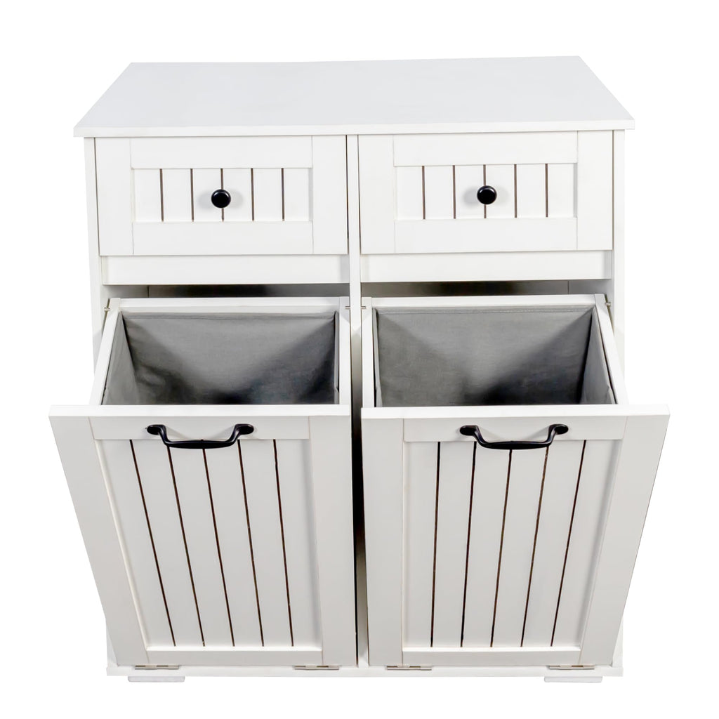 White Tilt Out Trash Cabinet with 2 Drawers H498