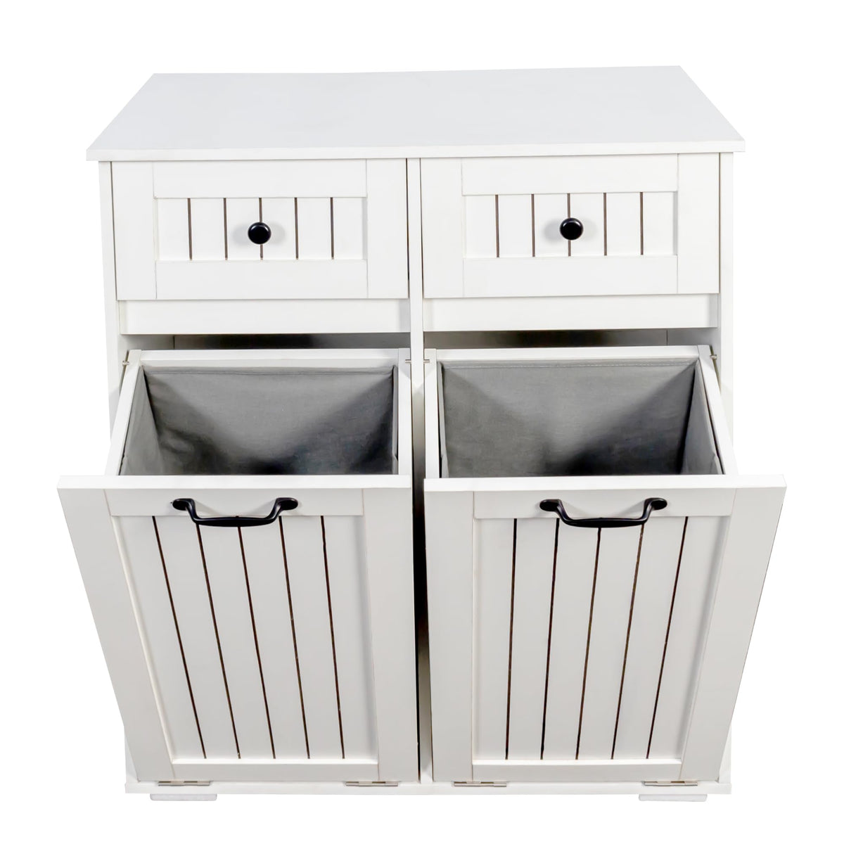 White Tilt Out Trash Cabinet with 2 Drawers H498