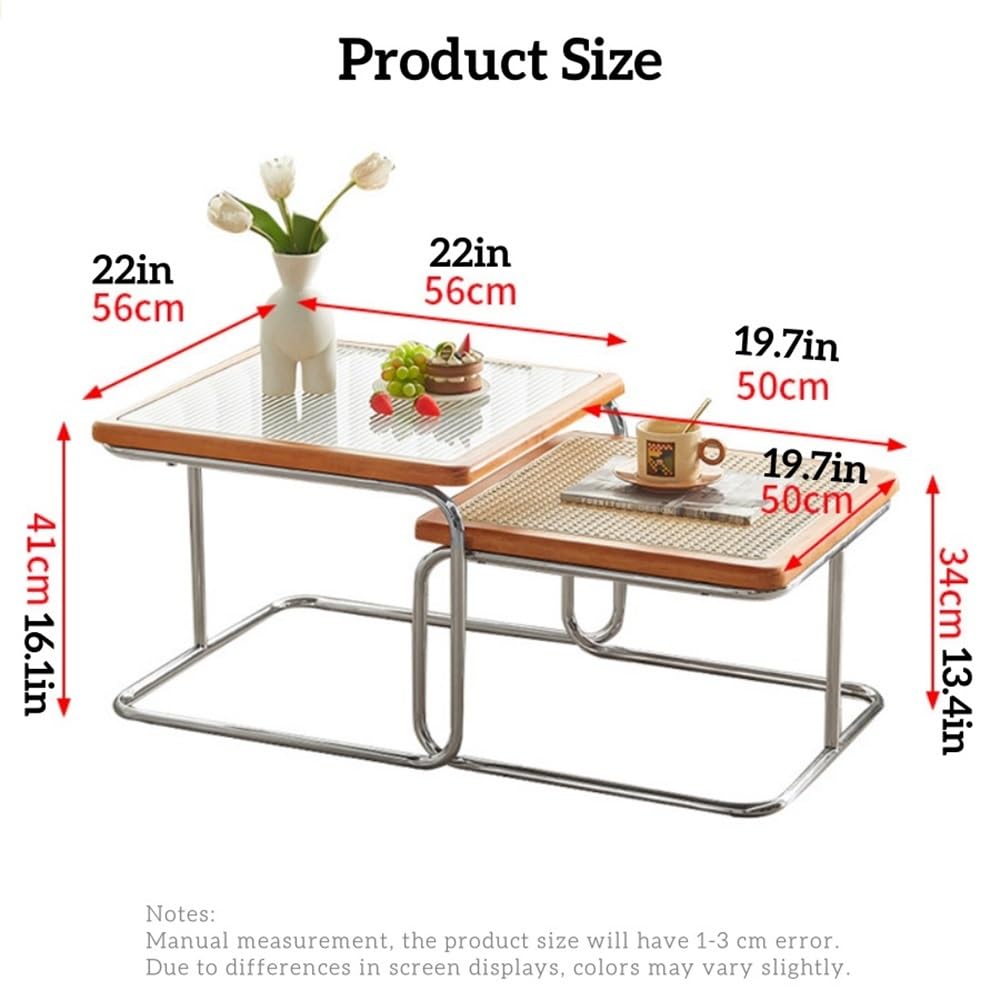 Square Nesting Coffee Table Set of 2 Wooden Rattan Glass Brown H754507