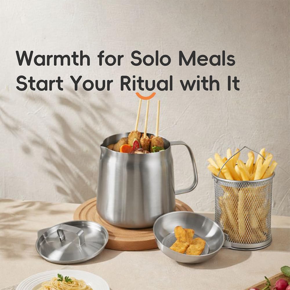 2L 304 Stainless Steel Deep Fryer Pot with Basket, Strainer & Lid T989