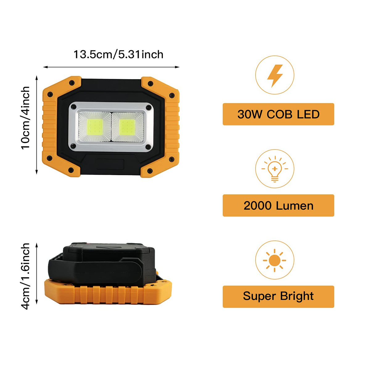 30W 2000LM Portable Waterproof Rechargeable LED Work Light with Stand I223