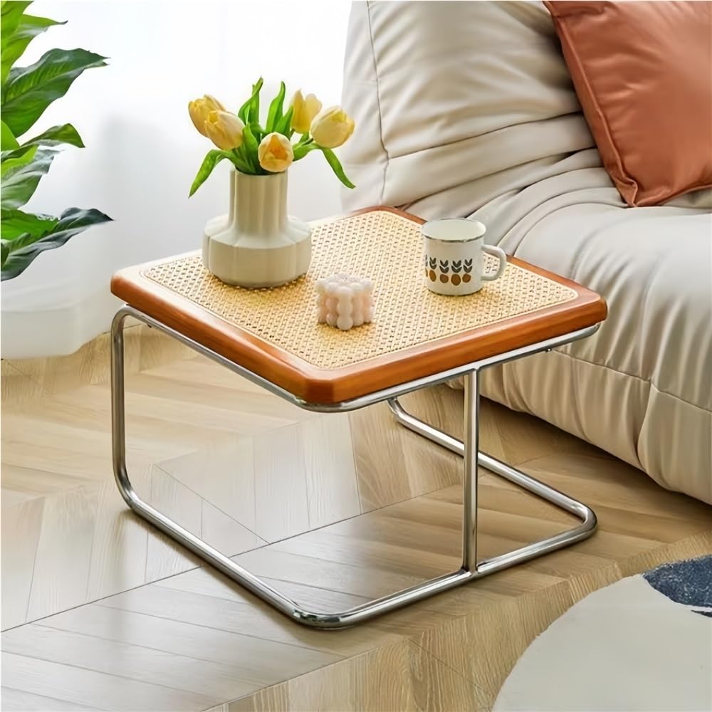 Square Nesting Coffee Table Set of 2 Wooden Rattan Glass Brown H754507