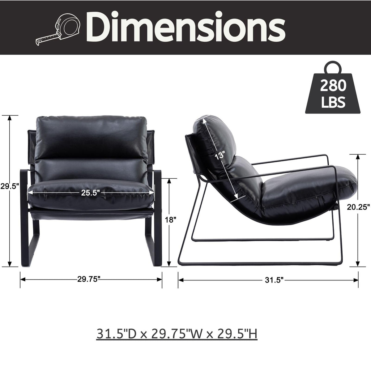 Black PU Leather Accent Armchair H27649