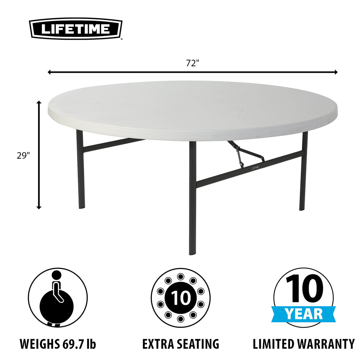 Folding Round Table 6 Foot White Granite U213779