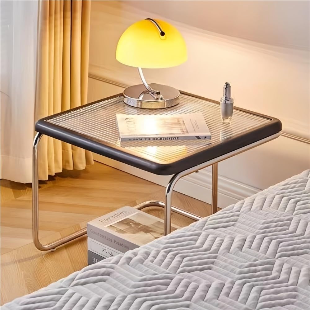 Square Nesting Coffee Table Set of 2 Wooden Rattan Glass Brown H754507