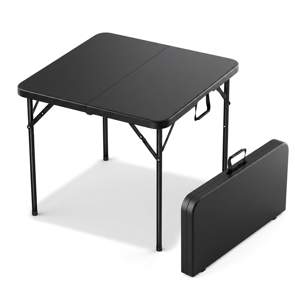 34" Square Folding Card Table with Built-in Handle, Black V557