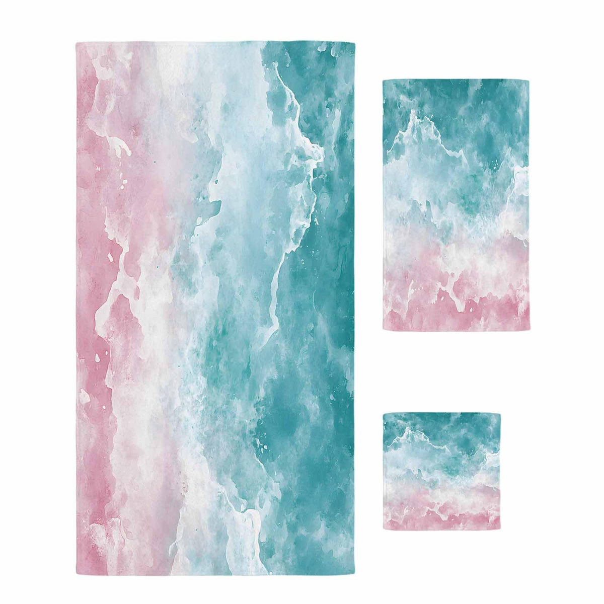 Teal Pink Gradient Cotton Towel Set 3 Pack N1507