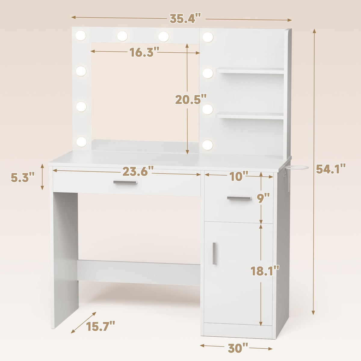 White Vanity Desk with Mirror & Charging Station B7866