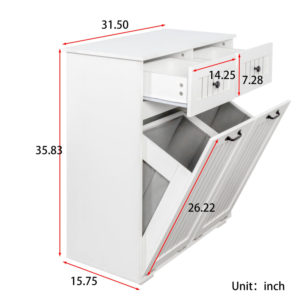 White Tilt Out Trash Cabinet with 2 Drawers H498
