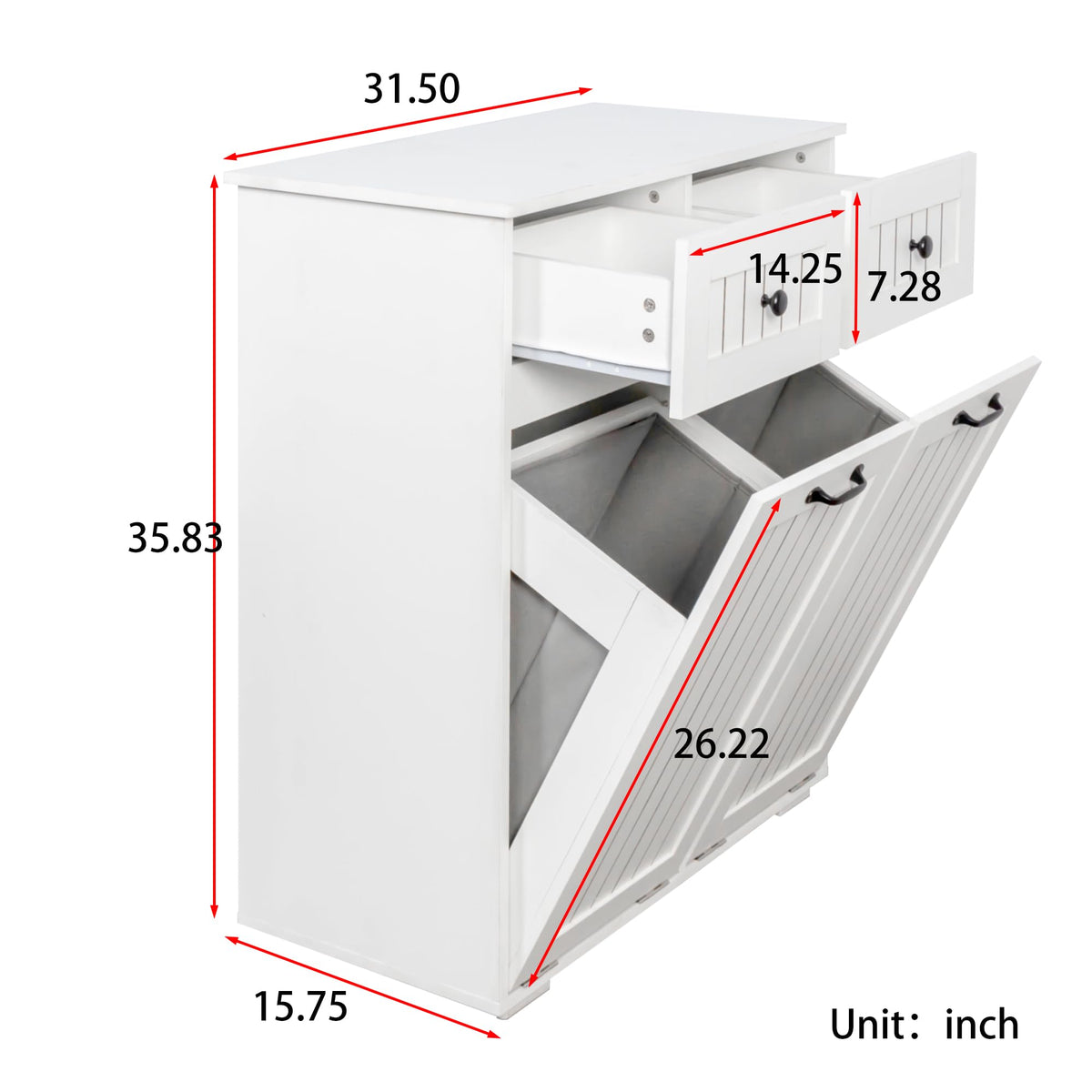 White Tilt Out Trash Cabinet with 2 Drawers H498