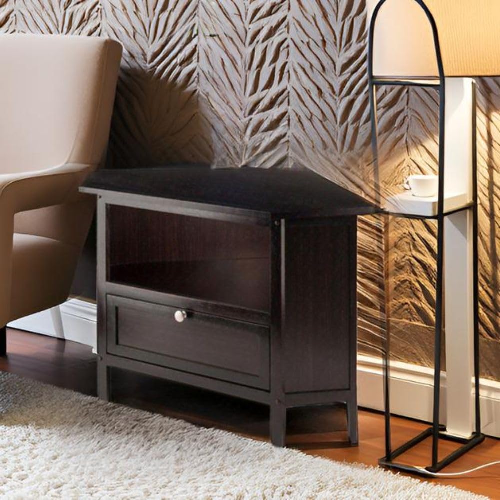 Espresso Corner TV Stand for TVs Up to 27 Inches Wood Y113