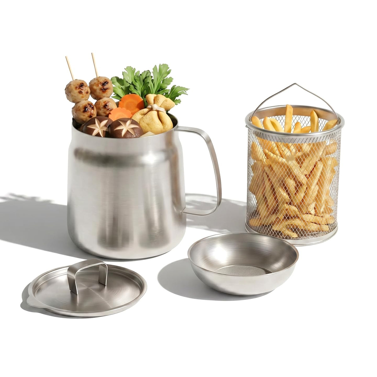 2L 304 Stainless Steel Deep Fryer Pot with Basket, Strainer & Lid T989