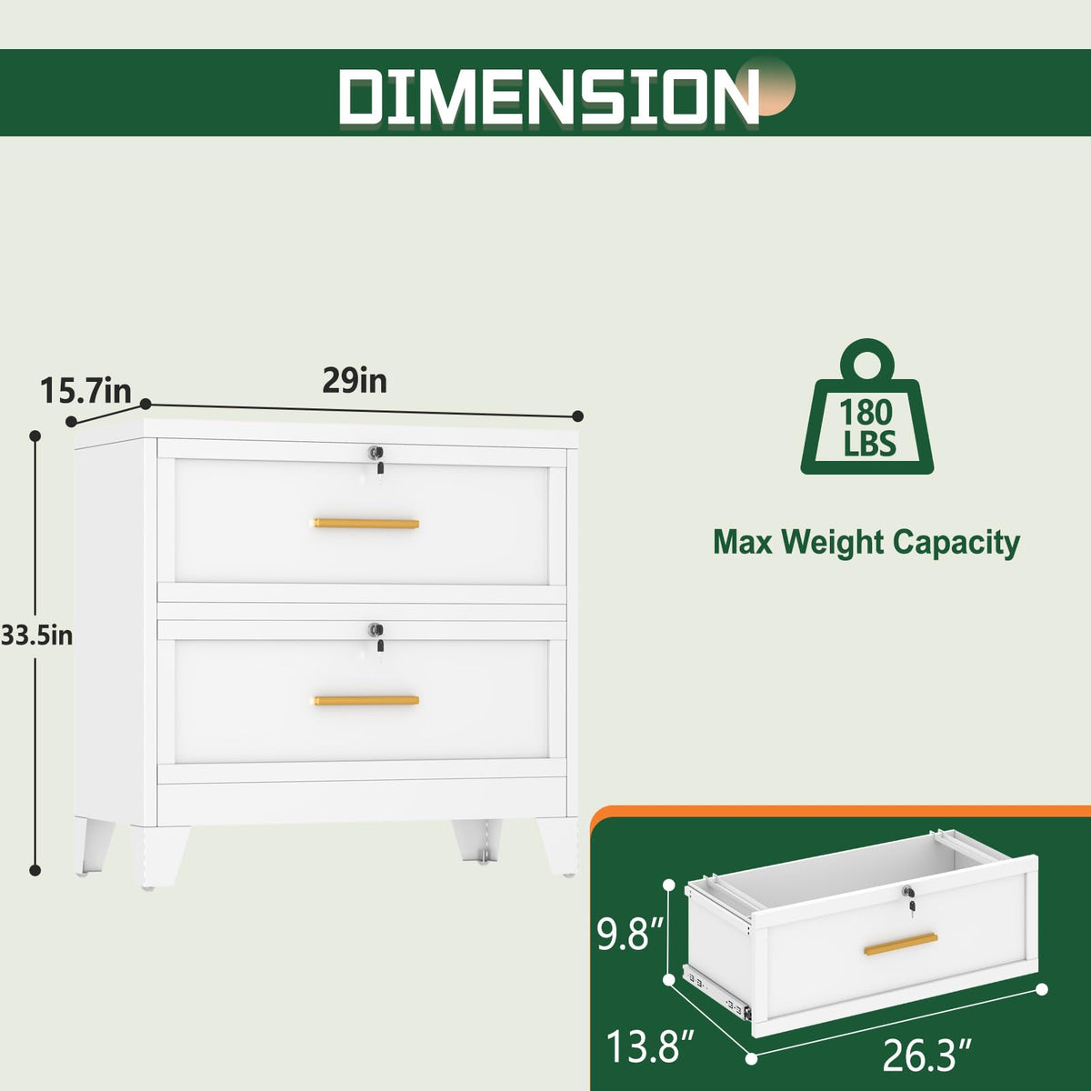2 Drawer Metal File Cabinet with Lock V336909