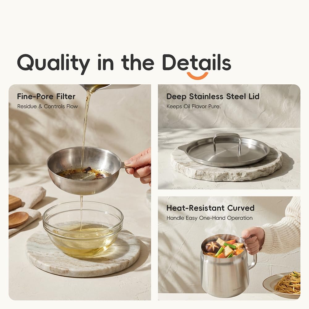 2L 304 Stainless Steel Deep Fryer Pot with Basket, Strainer & Lid T989