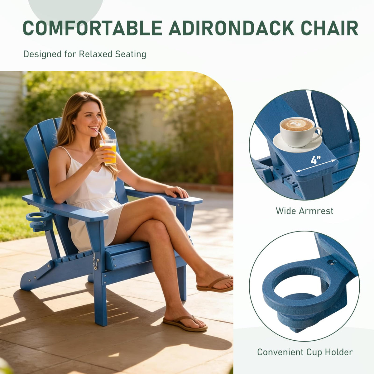 Folding Adirondack Chair with Cup Holders T958327