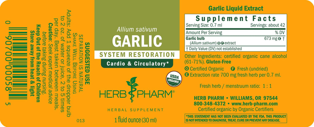 Organic Garlic Liquid Extract 1 Ounce H8597