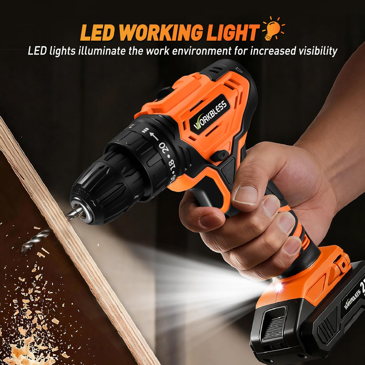 Cordless Drill, 20+1 Torque, 2 Speed, 3/8" Electric Screwdriver with 28pcs Drill Bits Set V572779