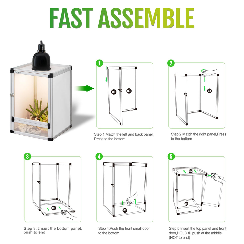 PVC Habitat Enclosure with Screen & Acrylic Doors, 12"x12"x18" Reptile Terrarium M16146