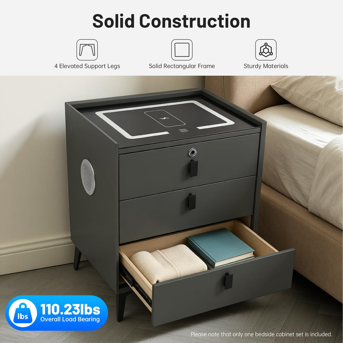Solid Wood Nightstand with Charging Station L98066