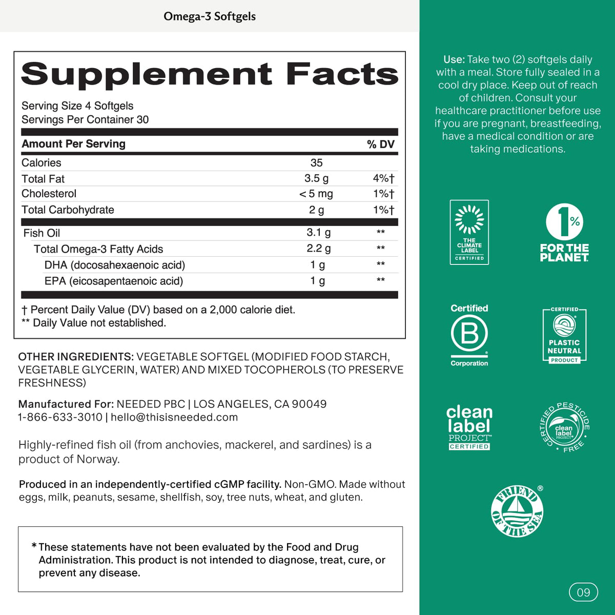 Prenatal Omega-3 Fish Oil 1000mg DHA 1000mg EPA Gelatin-Free Softgel X917