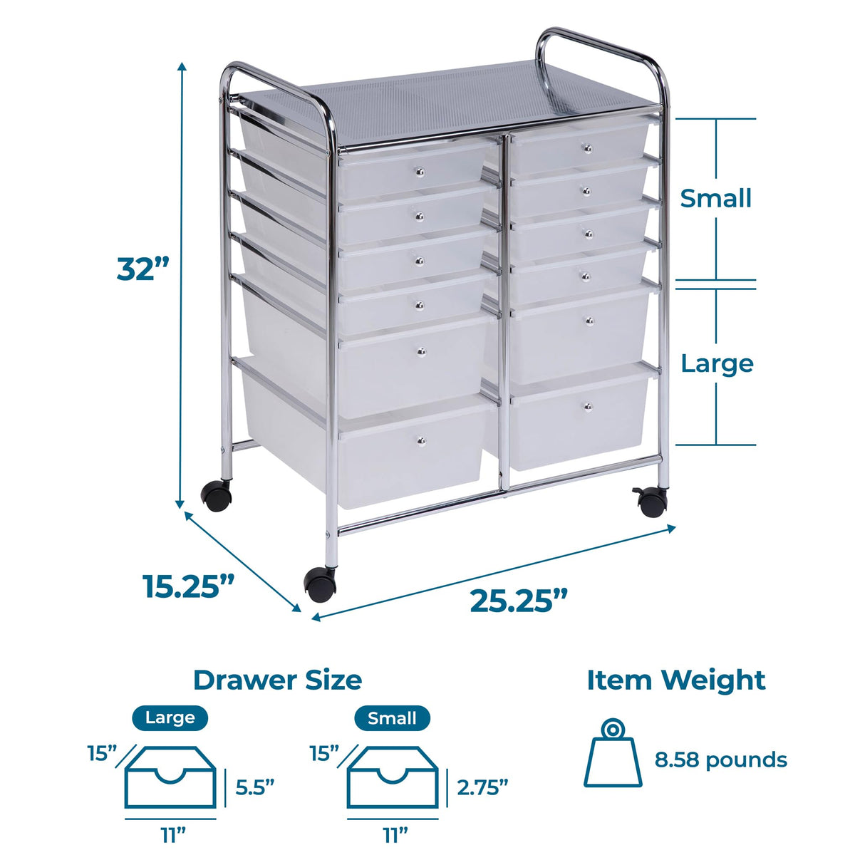 Rolling Craft Storage Cart, Clear, 12-Drawer R6443