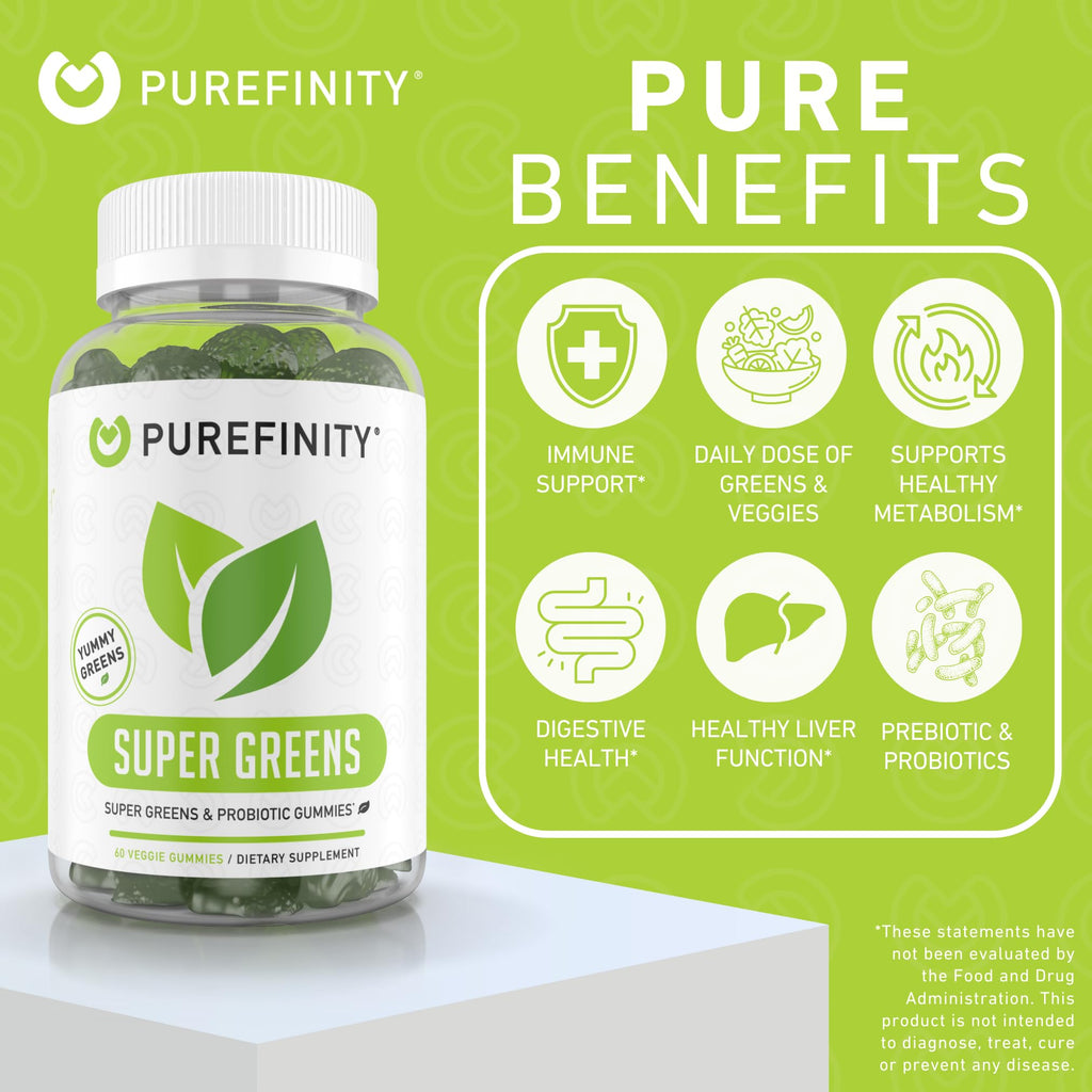 Super Greens Gummies with Spirulina, Spinach, Broccoli, Beet Root, Acai, Vegan, 60 Count J832