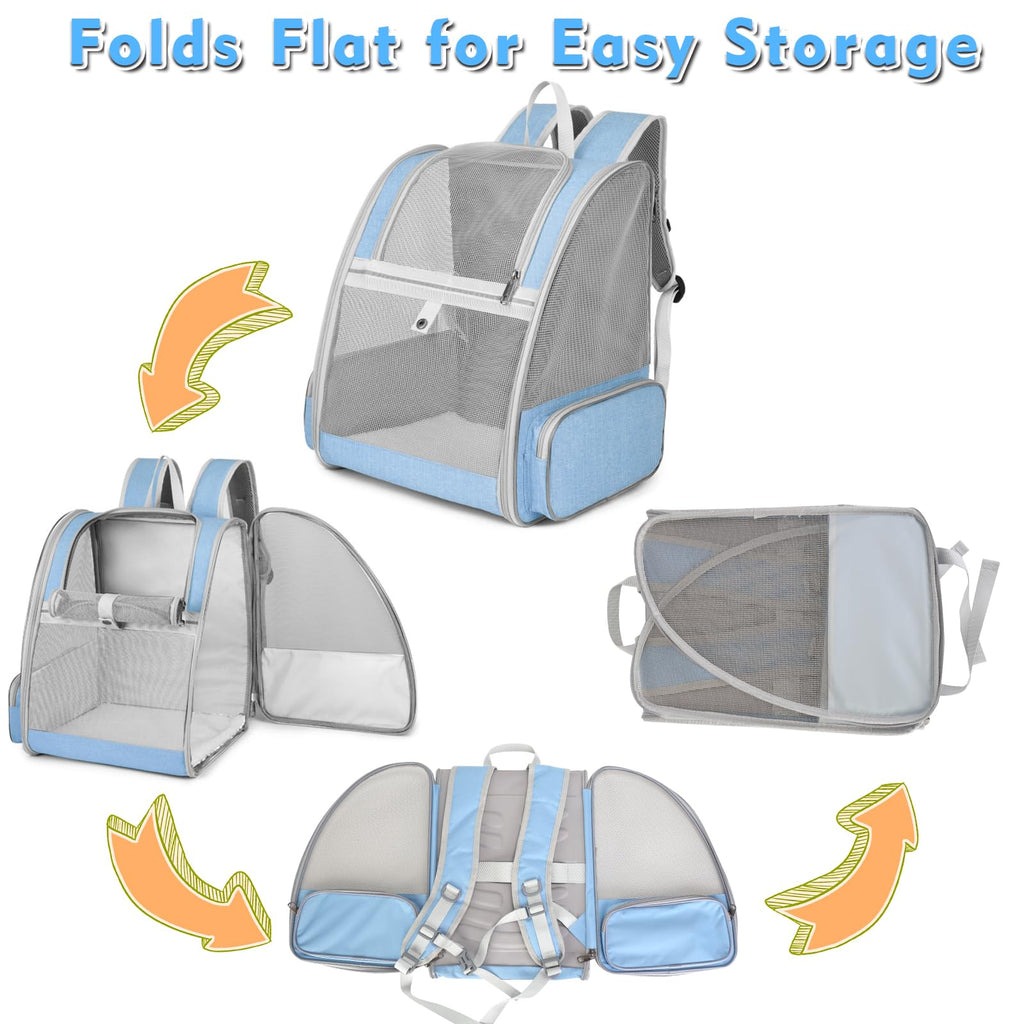Blue Collapsible Cat Backpack Carrier with Mesh A801072
