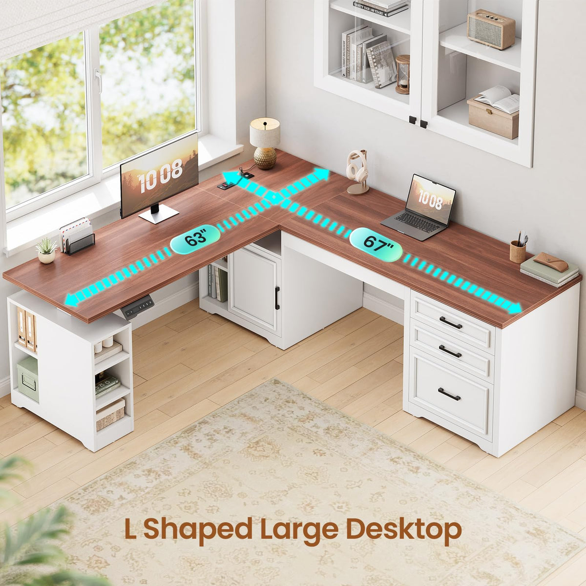 L Shaped Standing Desk with Storage I8895