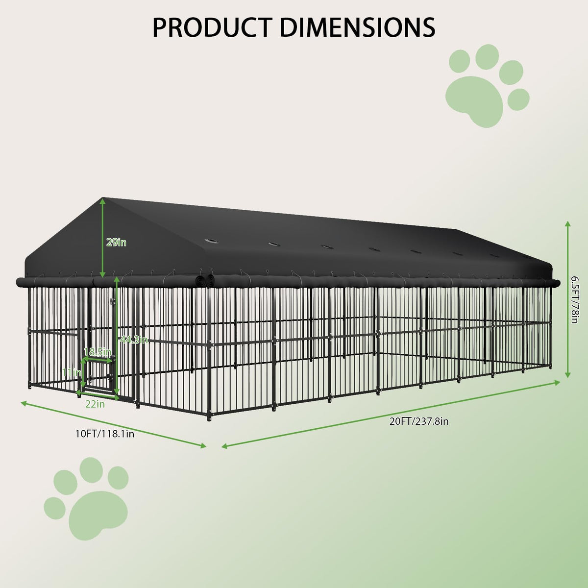 10x20x6.5 FT Heavy-Duty Metal Outdoor Dog Kennel M3830