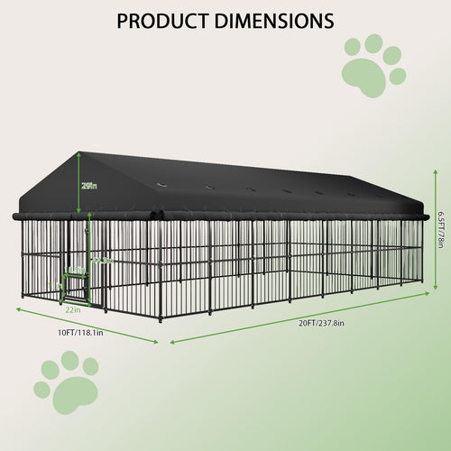 10x20x6.5 FT Heavy-Duty Metal Outdoor Dog Kennel M3830