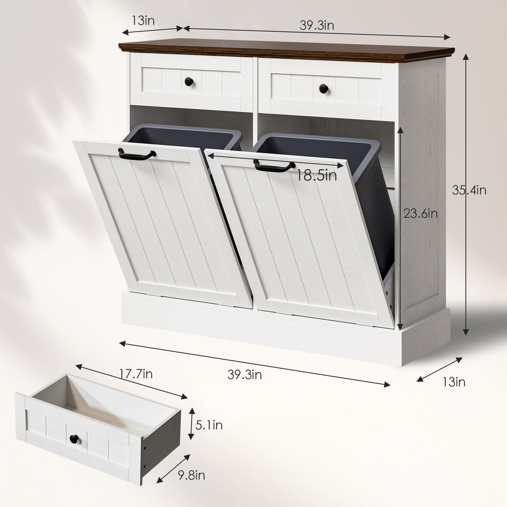 20 Gallons Tilt Out Trash Cabinet with Drawer, White G617947
