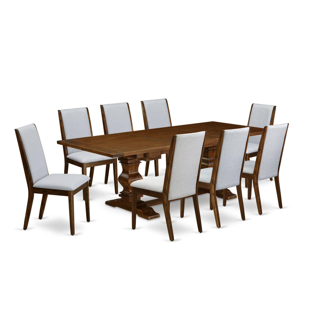 9 Piece Walnut Dining Room Set with 8 Grey Linen Chairs H804