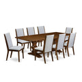 9 Piece Walnut Dining Room Set with 8 Grey Linen Chairs H804