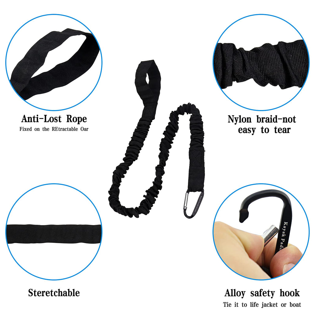 Kayaking Paddle Leash Tether 1 Pack Stretchable Coiled Lanyard Black P804339