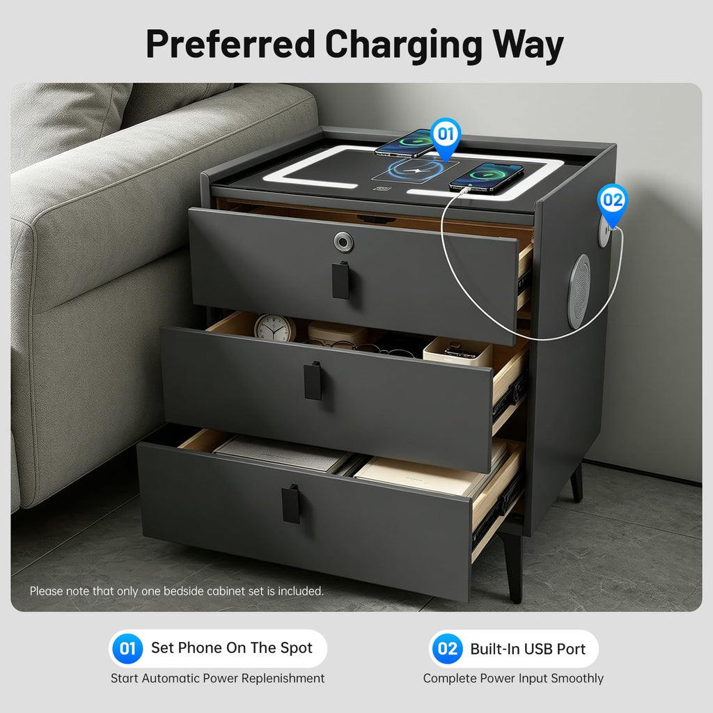 Solid Wood Nightstand with Charging Station L98066
