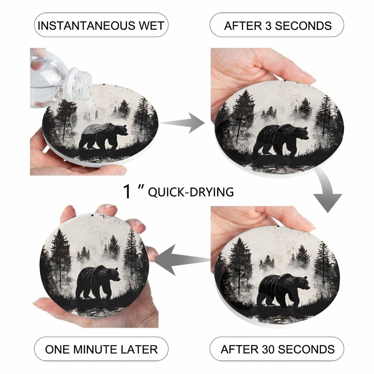 Black Absorbent Round Ceramic Coasters Set of 6 U308