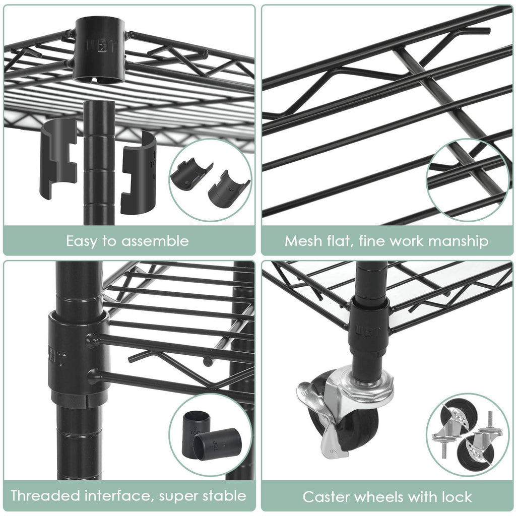 5-Shelf Adjustable Heavy Duty Metal Shelving Unit with Wheels, Black D887