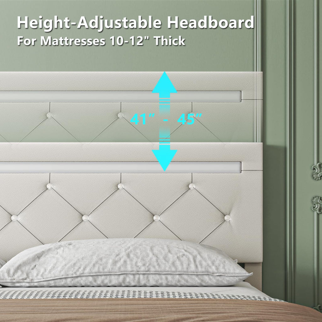 Full Size Bed Frame with LED Light and Storage Drawers Y473