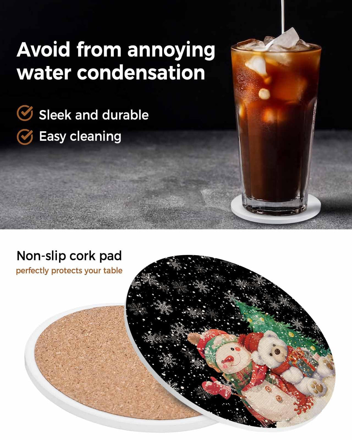 Black Retro Linen Ceramic Stone Coasters Set of 6 with Holder V726434