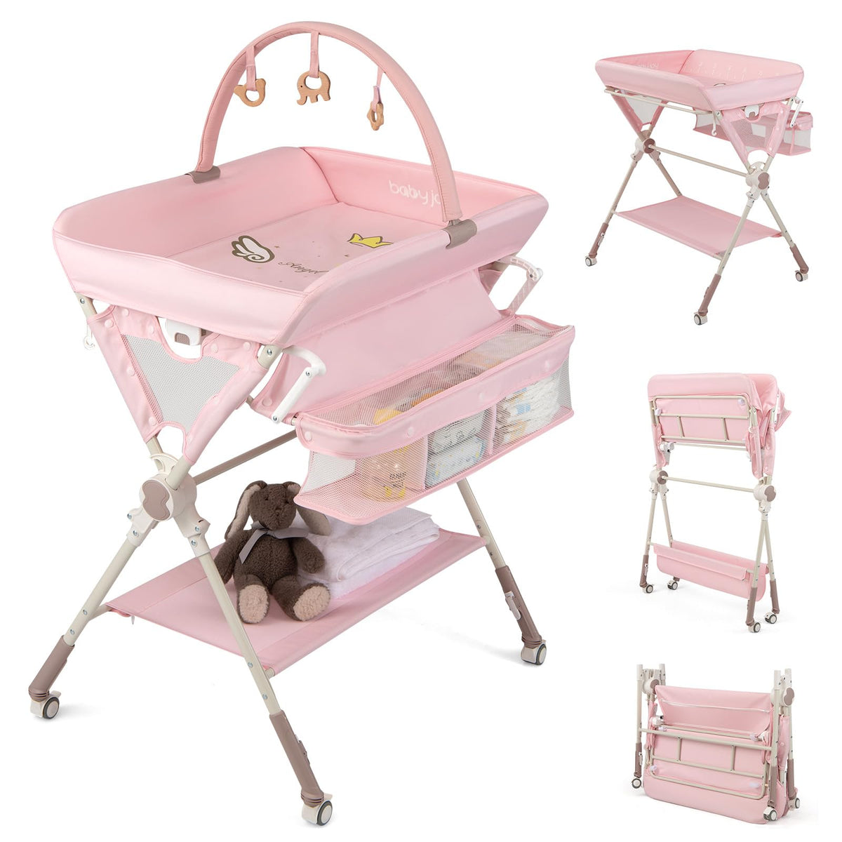 Portable Foldable Baby Changing Table with Wheels J483938