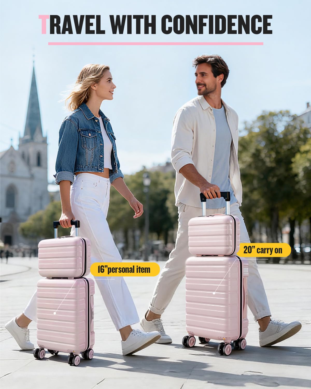 16 Inch Underseat Carry On Luggage Light Pink H39335