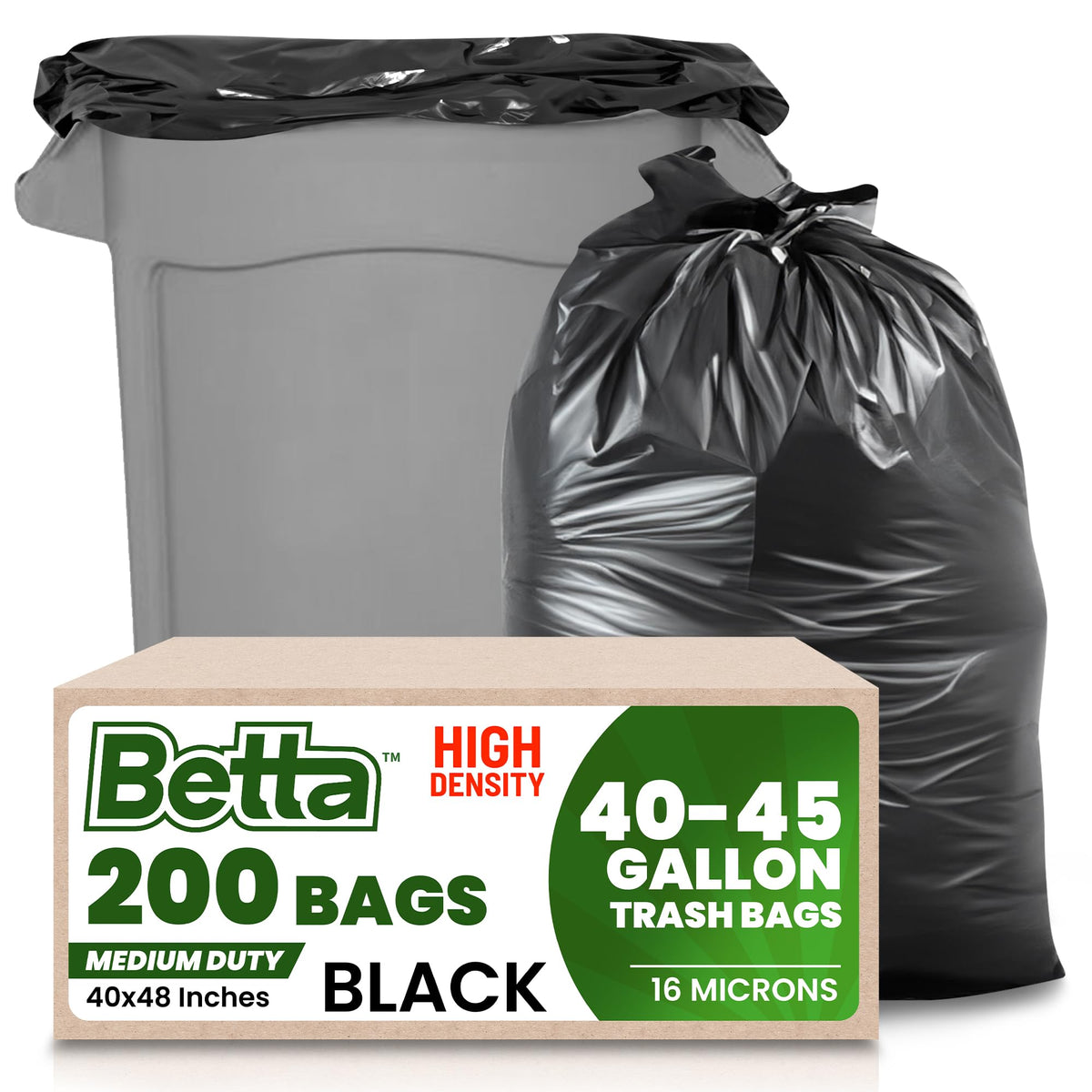 Black 40-45 Gallon Trash Bags, 200 Count I494