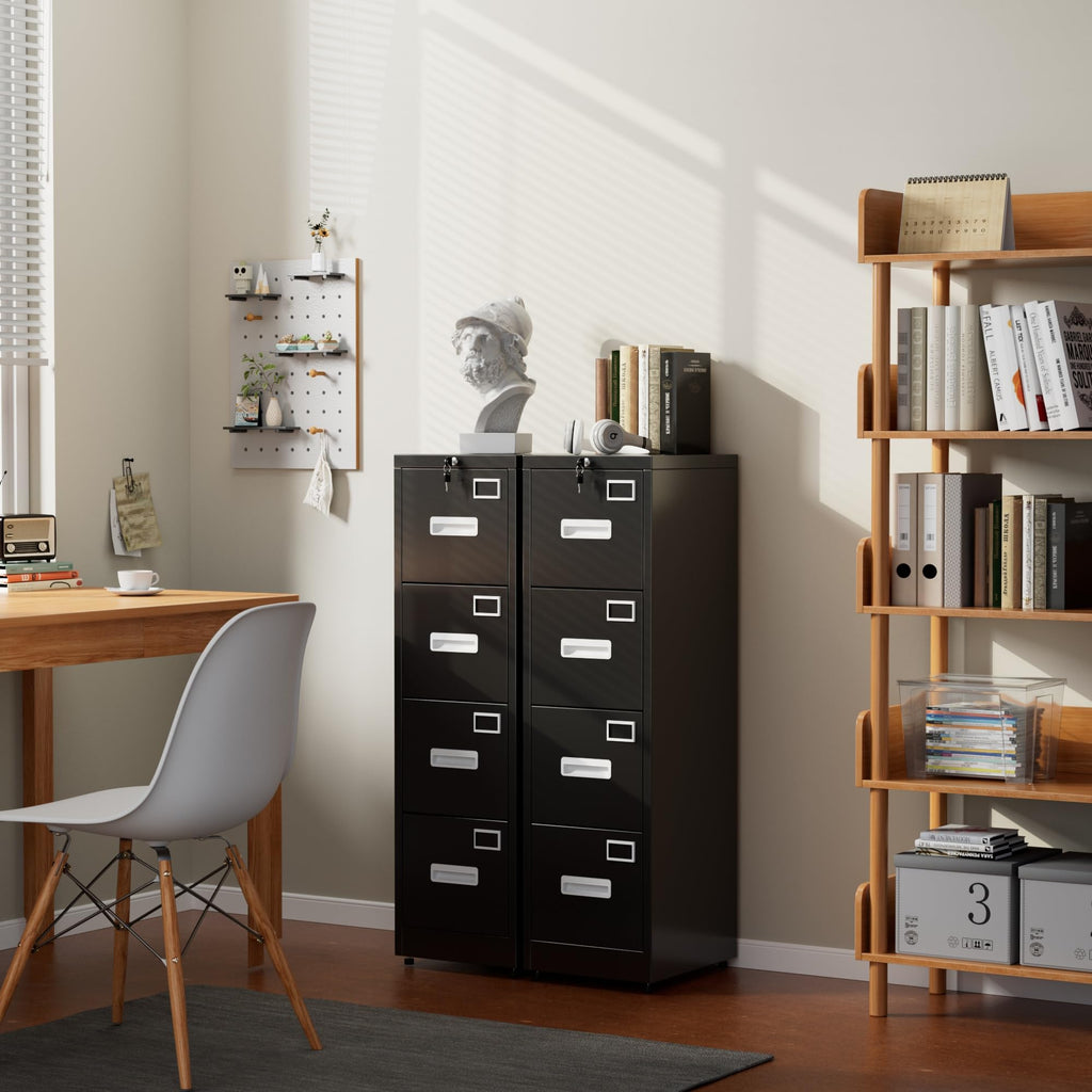 Black 4-Drawer Metal File Cabinet with Lock G116
