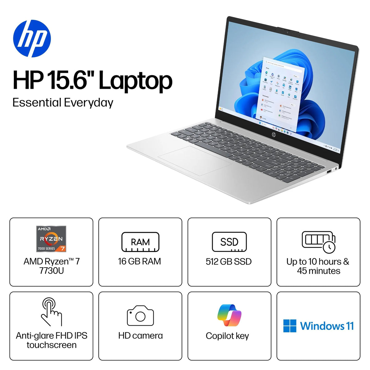 15.6 inch FHD IPS Touch Laptop, AMD Ryzen 7, 16GB DDR4 RAM, 512GB SSD J69325